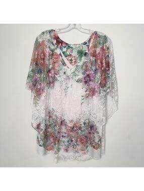 Brittany Black Floral Lace Overlay Blouse Women’s size Large
